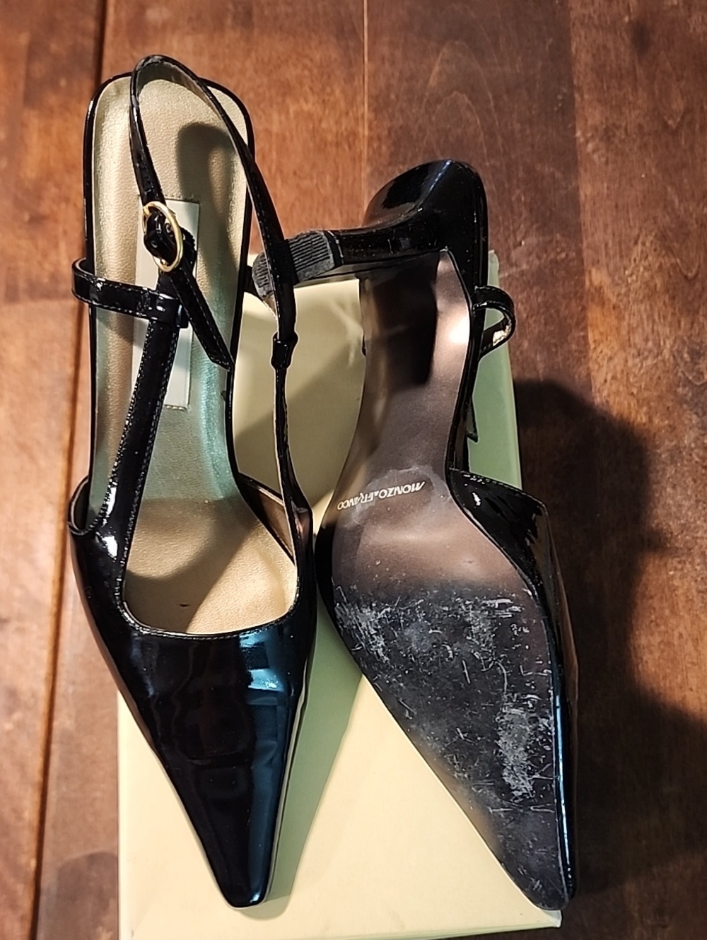 Enzo Angiolini Black Patent Pointed Slingback Heels